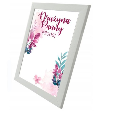 Pamiątkowy biały plakat "Buziaki na pożegnanie Panny Młodej" w ramce. Pamiątkowy biały plakat "Buziaki na pożegnanie Panny Młodej" w ramce.