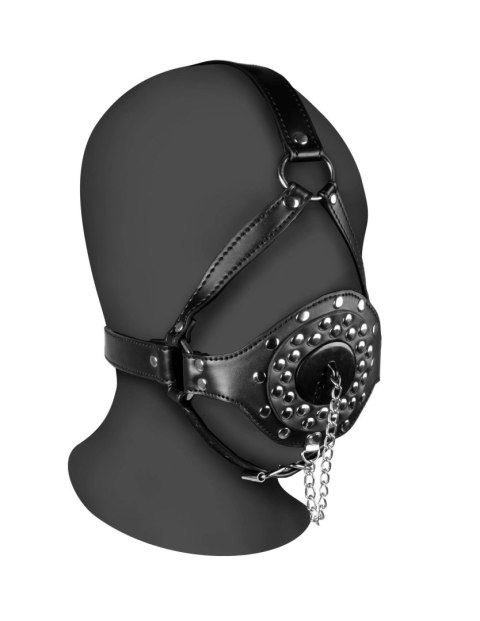 SKÓRZANY CZARNY KNEBEL UPRZĄŻ Z CWIEKAMI I OTWOREM Z ZATYCZKĄ BDSM SKÓRZANY CZARNY KNEBEL UPRZĄŻ Z CWIEKAMI I OTWOREM Z ZATYCZKĄ BDSM