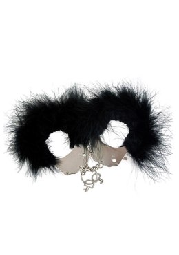 Kajdanki-śmieszna zabawka-kadanki - metallic handcuffs,feather cov.. black